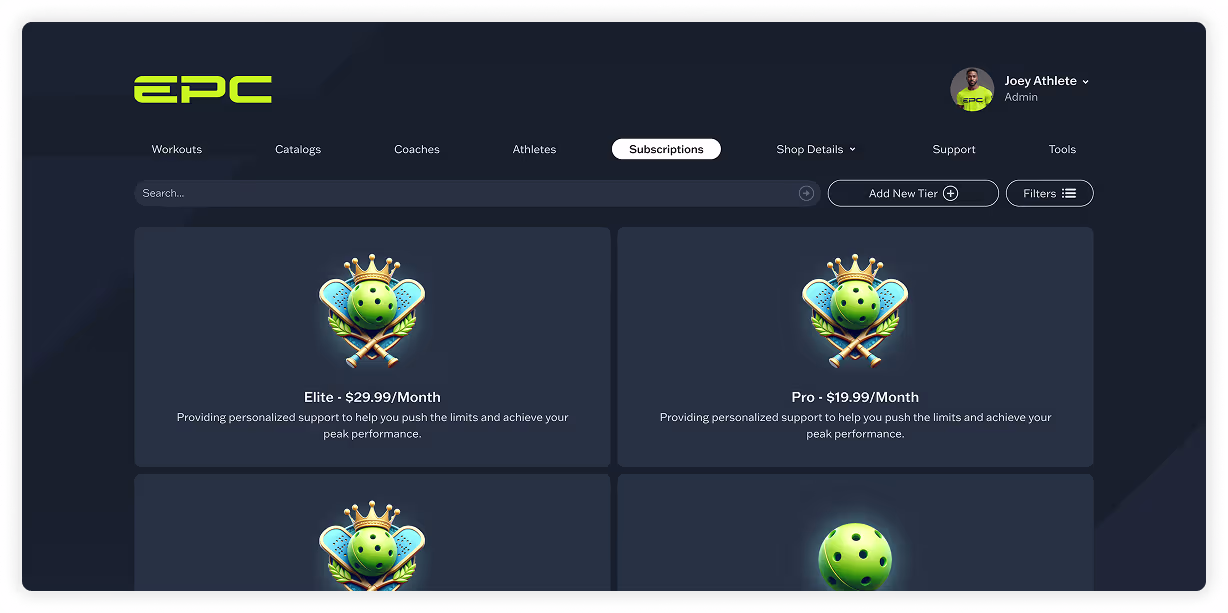 Admin panel for subscription tiers and access control