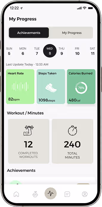 Fitness achievements screen for challenge and activity milestones