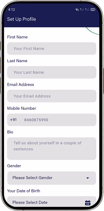 Profile creation screen for ostomy community members