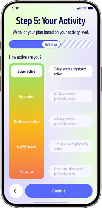 Personalised onboarding assessment for nutrition activity and habits
