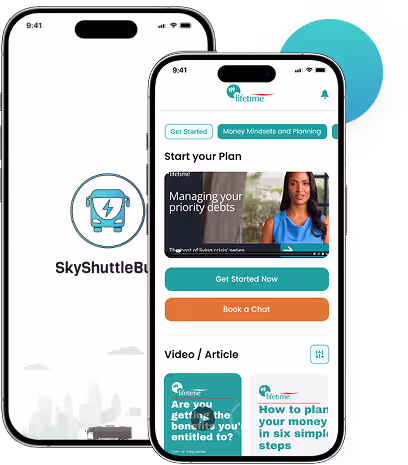 Sky Shuttle Bus mobile app home screens for passenger shuttle tracking