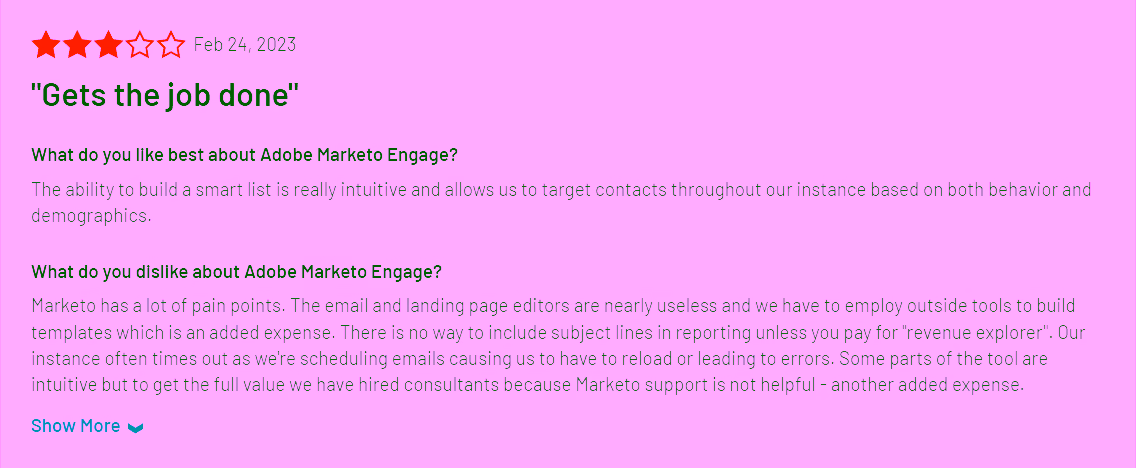 Image displaying positive reviews of Adobe Commerce.