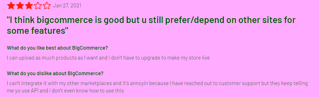 Image showing reviews of BigCommerce.com