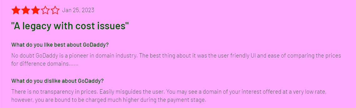 Image showing reviews of GoDaddy,