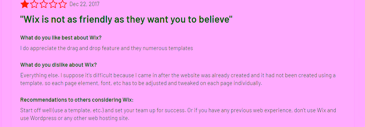 Image displaying reviews of Wix.